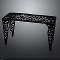 Elegant black metal bench with intricate cutout patterns and carved decorative legs