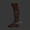 Brown Leather Knee High Boots With Buckle Straps And Perforated Design For Daily Wear