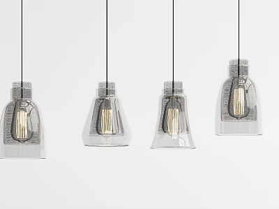 Modern Transparent Pendant Lights with Glass Bell Shapes and Black Hanging Cords 3d model