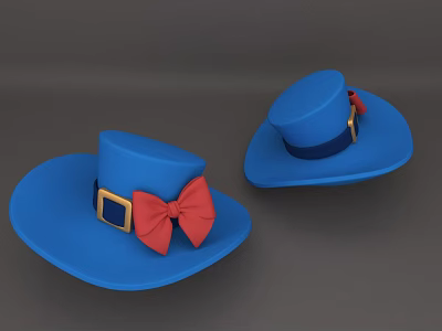Blue Hats With Red Bow And Gold Square Buckle Stylish Design 3d model