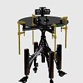 Modern Glass Top Side Table with Metal Frame Yellow Support Legs and Rolling Wheels