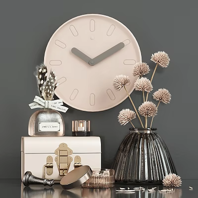 Modern Minimalist Decorative Ornament Set With Wall Clock Dried Pampas Grass And Glass Vase 3d model