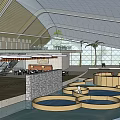 Spacious Indoor Public Space Featuring Curved Roof Glass Walls Palm Trees And Circular Water Pools