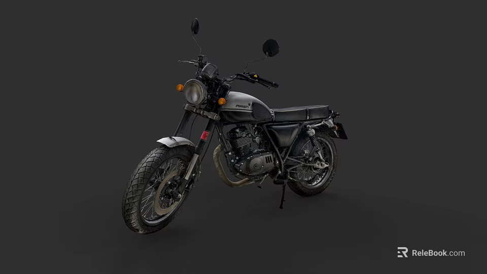 Vintage Black And Silver Motorcycle With Round Headlight And Spoked Wheels 3d model 