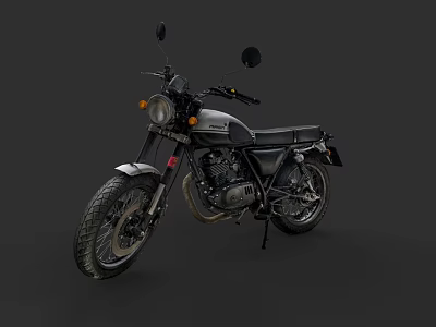 Vintage Black And Silver Motorcycle With Round Headlight And Spoked Wheels 3d model