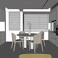 Modern Dining Room Interior With Round Table Gray Chairs White Cabinets Vase And Wine Cooler