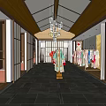 Chinese Style Clothing Store Interior With Traditional Garments Chandeliers And Wooden Screens