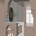 Cream Middle Style Arc Partition Gypsum Modeling Dry and Wet Separation Sanitary Area Dry Area 3d model