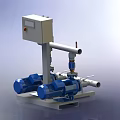 Industrial Pump Equipment With Blue Motors Silver Pipes Control Box And Support Structure 3d model