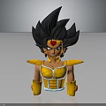 3D Character Bust Sculpture With Spiky Black Hair Red Gem Headpiece Yellow Armor And Blue Accents