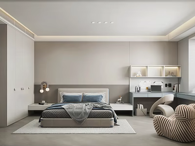 Modern Kids Bedroom Interior With Bed Desk And Wardrobe 3d model