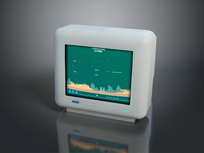 White ESA Computer Monitor With Green Screen Interface And Display Graphics 3d model