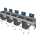 Long Modern Office Desk with Multiple Computer Monitors and Ergonomic Office Chairs in Workspace Setup 3d model