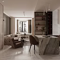 Elegant Modern Kitchen Interior With Open Layout Marble Bar Counter And Light Cabinets