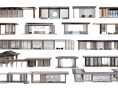 Various Modern Pergola Designs With Wooden Structures And Open Architectural Elements 3d model