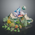 Breathtaking Mountain Scenery with Peaks Moon Trees and Reflective Water Surface