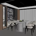 Modern Elegant Restaurant Interior With White Marble Dining Table Light Chairs And Wooden Wine Cabinet