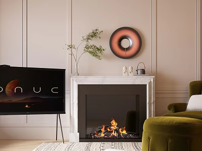 Cozy Living Room With Marble Fireplace And Decor 3d model