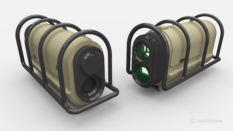 High Precision Dual Industrial Optical Equipment With Beige Housing Black Metal Frame Green Lens 3d model 