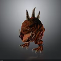 3D Model Red Spiked Creature Character with Fangs Tongue Out and Metal Restraints
