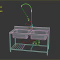 Kitchen Interior Design Featuring Stainless Steel Double Sink With Pull Out Faucet And Metal Stand