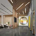 Modern Lounge Area Interior Design With Wooden Ceiling Yellow Accents And Silver Features