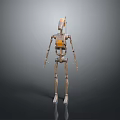 3D Model Of Robot Character As Mechanical Creature With Metallic Structure And Orange Accents