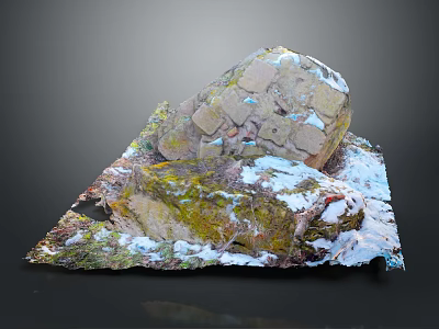 Rocky Terrain 3D Model With Mossy Surface Snowy Patches And Natural Textures 3d model