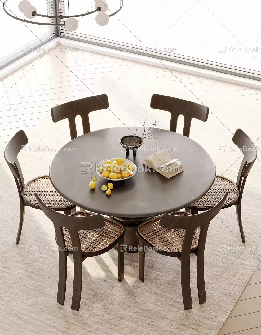 Modern Middle-style Round Dining Table and Chair 3d model