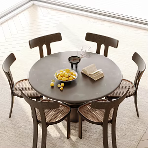 Modern Middle-style Round Dining Table and Chair 3d model