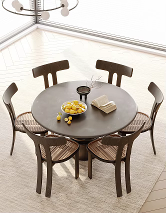 Modern Middle-style Round Dining Table and Chair 3d model