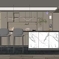 Modern Open Restaurant Interior With Marble Bar Counter And Gray Pendant Lights