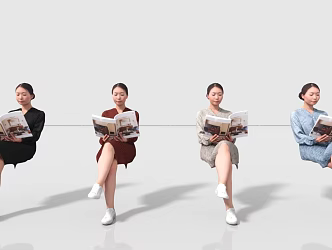 Sitting people sitting people reading books 3d model
