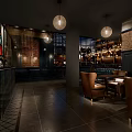 Stylish Bar Interior With Bar Counter Stools Drums Wine Racks And Hanging Lights