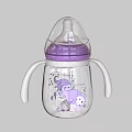 Ceramic Baby Bottle With Purple Lid White Handles And Cartoon Monkey Design