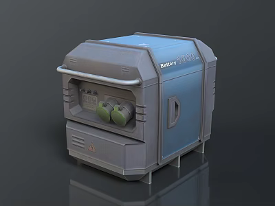 Industrial Blue Gray Battery Device With Green Components And Enclosure Structure 3d model