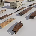 Rustic Wooden Crate And Various Textured Planks In Scattered Arrangement