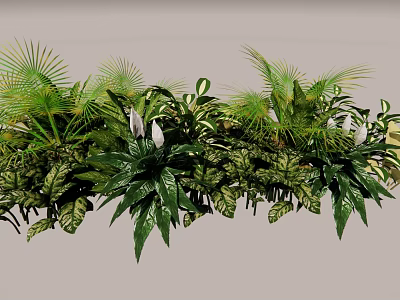 Lush Tropical Greenery Arrangement With Various Leaves And White Flowers 3d model