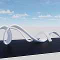White Curved Art Installation on Black Surface with Blue Sky and White Clouds Background