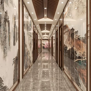 New Chinese Corridor Chinese Restaurant Corridor Aisle 3d model