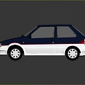Vintage Gray And White Hatchback Car With Sleek Front Design And Sporty Wheels