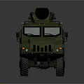 Olive Green Armored Military Vehicle With Roof Turret And Off Road Tires