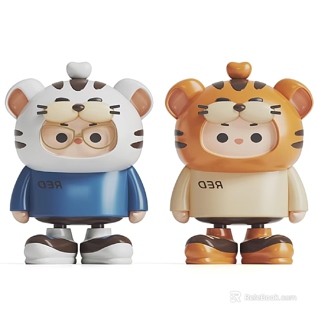 Cute Tiger Headwear Plush Dolls With White Orange ODR Clothes And Shoes 3d model 