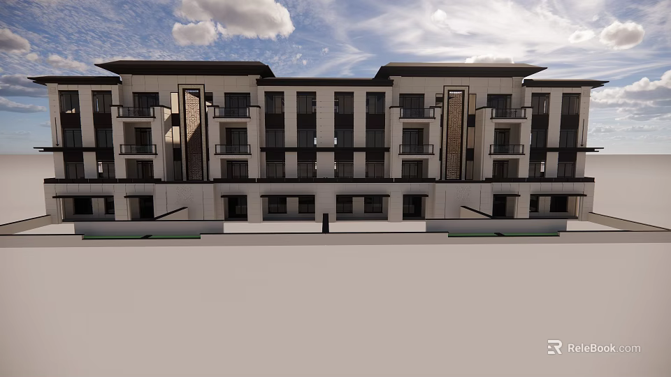 Modern Multi Story Apartment Building Exterior With Symmetrical Design And Balconies 3d model 