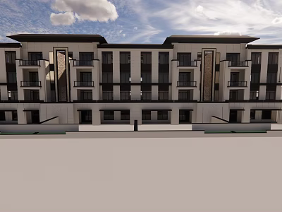 Modern Multi Story Apartment Building Exterior With Symmetrical Design And Balconies 3d model