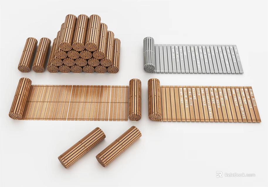 Traditional Book Scrolls Made Of Stacked And Unfolded Bamboo Writing Slips 3d model 