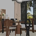 Modern Restaurant Interior With Round Table Various Designed Chairs Vases Decorations Blinds And Green Plants
