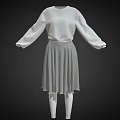 Elegant White Shirt With Grey Pleated Skirt Women's Fashion Outfit
