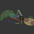 Children's Playground Structure With Slide Swing Circular Turntable And Rock Shape