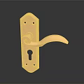 Gold Metal Door Handle With Decorative Plate And Curved Lever Design